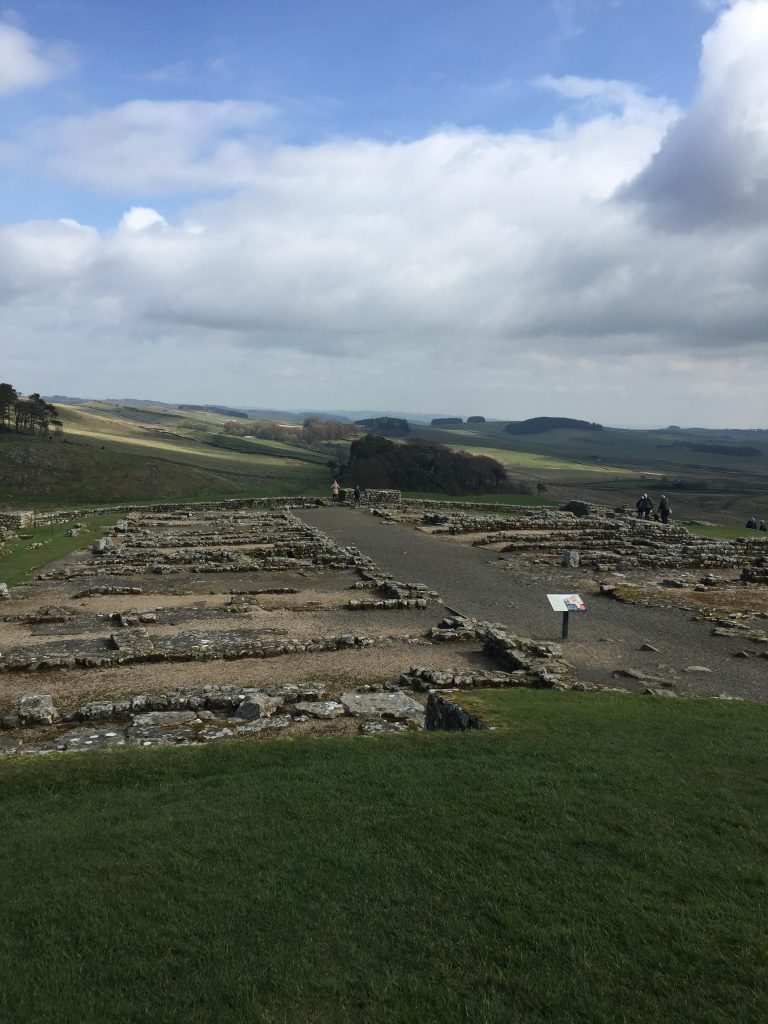 The stone footprint of a ruined fort on Hadrian's Wall